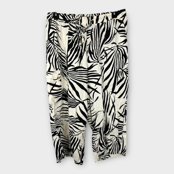 Rachel Zoe Pants - Rachel Zoe Womens size 1X Linen Cropped Cargo Pants Safari Pull On Tropical